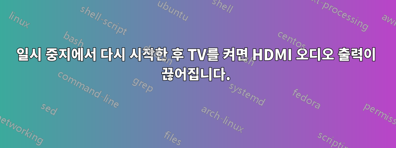 일시 중지에서 다시 시작한 후 TV를 켜면 HDMI 오디오 출력이 끊어집니다.