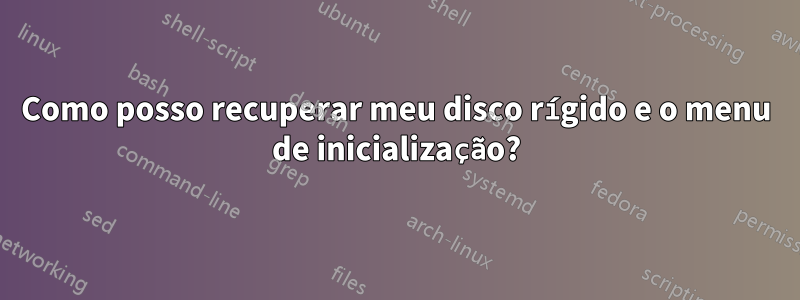 Como posso recuperar meu disco rígido e o menu de inicialização?