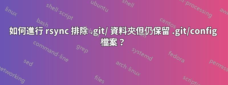 如何進行 rsync 排除 .git/ 資料夾但仍保留 .git/config 檔案?