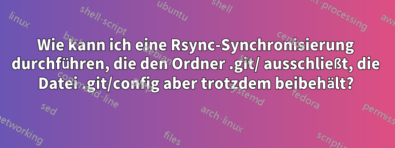 Wie kann ich eine Rsync-Synchronisierung durchführen, die den Ordner .git/ ausschließt, die Datei .git/config aber trotzdem beibehält?