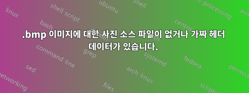 .bmp 이미지에 대한 사진 소스 파일이 없거나 가짜 헤더 데이터가 있습니다.