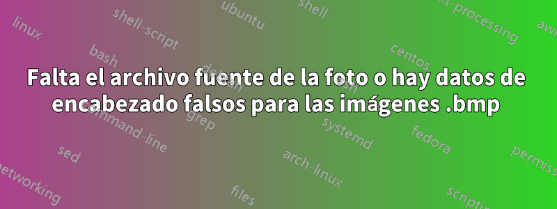 Falta el archivo fuente de la foto o hay datos de encabezado falsos para las imágenes .bmp