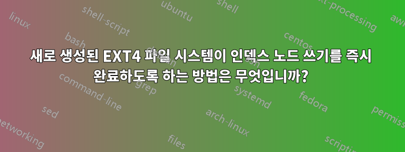 새로 생성된 EXT4 파일 시스템이 인덱스 노드 쓰기를 즉시 완료하도록 하는 방법은 무엇입니까?