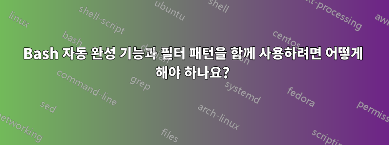 Bash 자동 완성 기능과 필터 패턴을 함께 사용하려면 어떻게 해야 하나요?