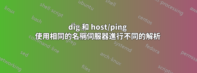 dig 和 host/ping 使用相同的名稱伺服器進行不同的解析