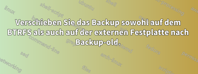 Verschieben Sie das Backup sowohl auf dem BTRFS als auch auf der externen Festplatte nach Backup-old.