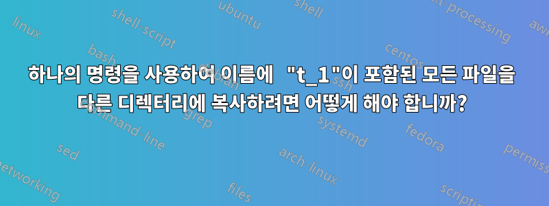 하나의 명령을 사용하여 이름에 "t_1"이 포함된 모든 파일을 다른 디렉터리에 복사하려면 어떻게 해야 합니까?