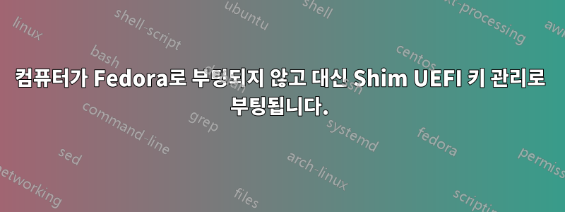 컴퓨터가 Fedora로 부팅되지 않고 대신 Shim UEFI 키 관리로 부팅됩니다.