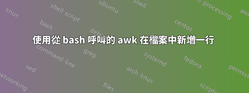 使用從 bash 呼叫的 awk 在檔案中新增一行