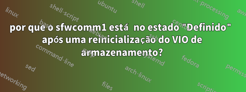 por que o sfwcomm1 está no estado "Definido" após uma reinicialização do VIO de armazenamento?