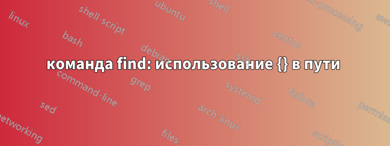 команда find: использование {} в пути