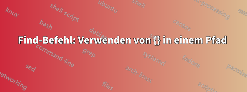 Find-Befehl: Verwenden von {} in einem Pfad