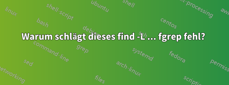 Warum schlägt dieses find -L ... fgrep fehl?