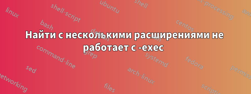 Найти с несколькими расширениями не работает с -exec 