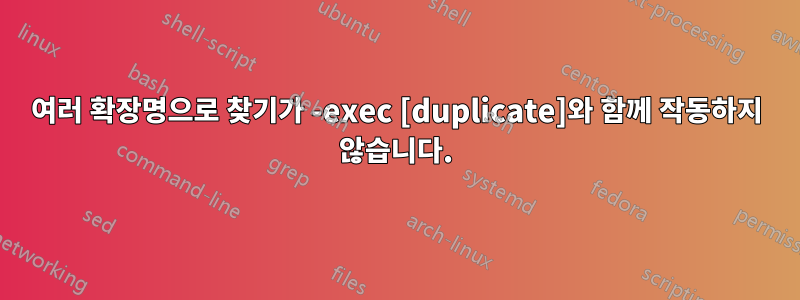 여러 확장명으로 찾기가 -exec [duplicate]와 함께 작동하지 않습니다.