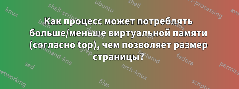 Как процесс может потреблять больше/меньше виртуальной памяти (согласно top), чем позволяет размер страницы?