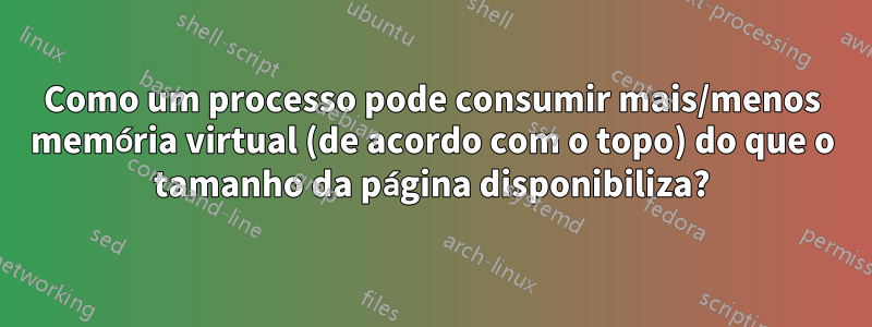 Como um processo pode consumir mais/menos memória virtual (de acordo com o topo) do que o tamanho da página disponibiliza?