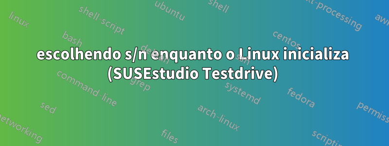 escolhendo s/n enquanto o Linux inicializa (SUSEstudio Testdrive)