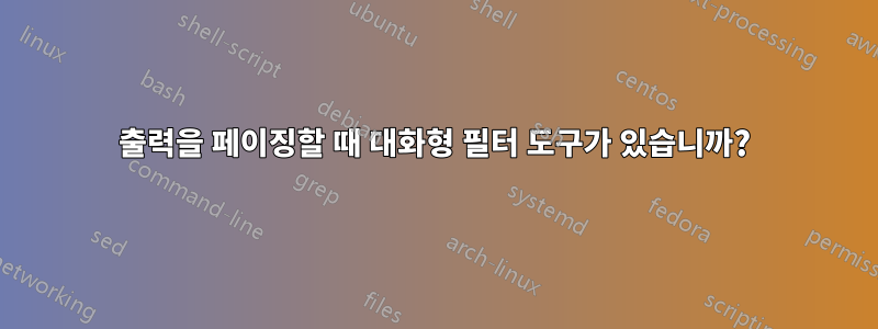 출력을 페이징할 때 대화형 필터 도구가 있습니까?