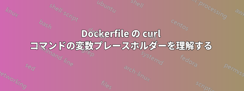 Dockerfile の curl コマンドの変数プレースホルダーを理解する