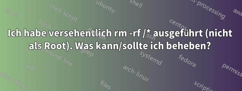 Ich habe versehentlich rm -rf /* ausgeführt (nicht als Root). Was kann/sollte ich beheben?