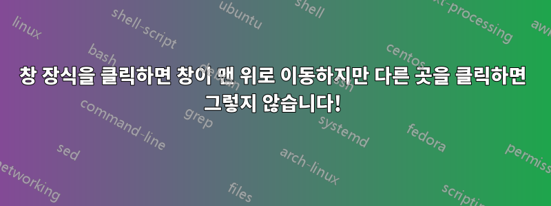 창 장식을 클릭하면 창이 맨 위로 이동하지만 다른 곳을 클릭하면 그렇지 않습니다!