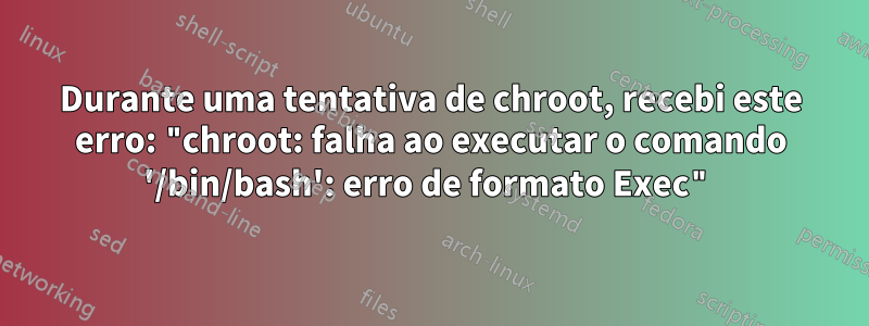Durante uma tentativa de chroot, recebi este erro: "chroot: falha ao executar o comando '/bin/bash': erro de formato Exec"