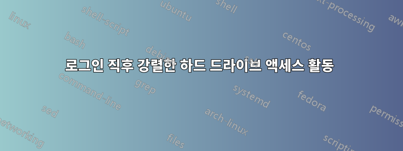 로그인 직후 강렬한 하드 드라이브 액세스 활동