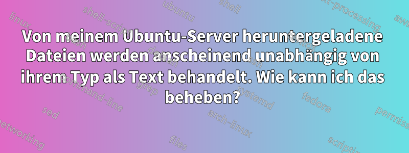 Von meinem Ubuntu-Server heruntergeladene Dateien werden anscheinend unabhängig von ihrem Typ als Text behandelt. Wie kann ich das beheben?