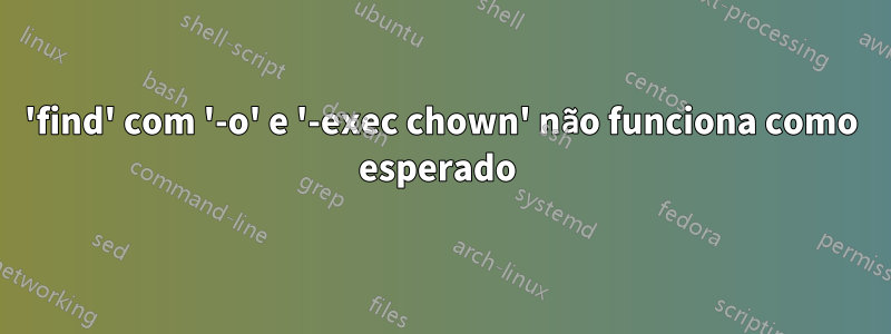 'find' com '-o' e '-exec chown' não funciona como esperado 