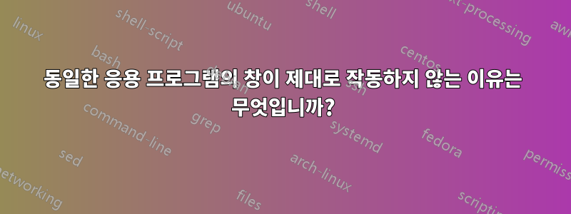 동일한 응용 프로그램의 창이 제대로 작동하지 않는 이유는 무엇입니까?