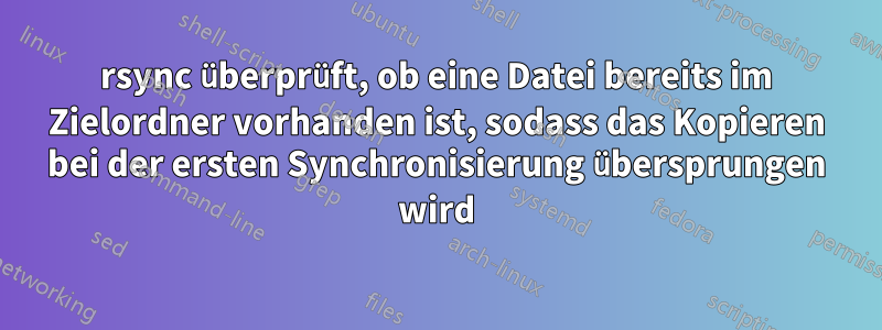 rsync überprüft, ob eine Datei bereits im Zielordner vorhanden ist, sodass das Kopieren bei der ersten Synchronisierung übersprungen wird