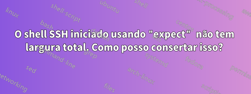 O shell SSH iniciado usando "expect" não tem largura total. Como posso consertar isso?