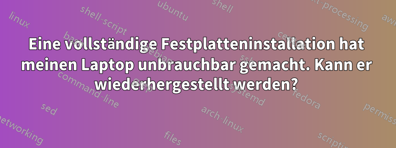 Eine vollständige Festplatteninstallation hat meinen Laptop unbrauchbar gemacht. Kann er wiederhergestellt werden?