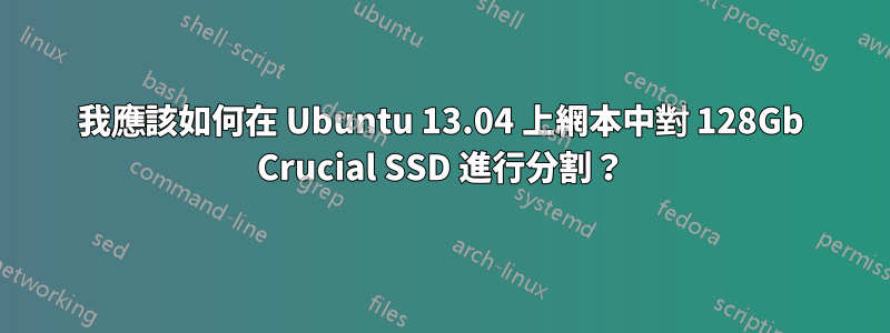 我應該如何在 Ubuntu 13.04 上網本中對 128Gb Crucial SSD 進行分割？