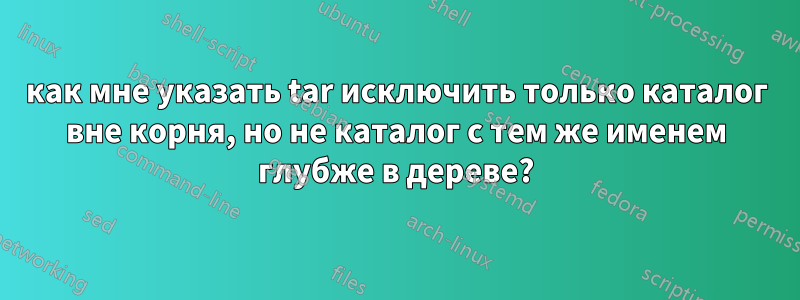 как мне указать tar исключить только каталог вне корня, но не каталог с тем же именем глубже в дереве?