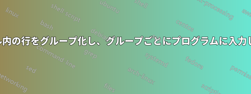 ファイル内の行をグループ化し、グループごとにプログラムに入力します。