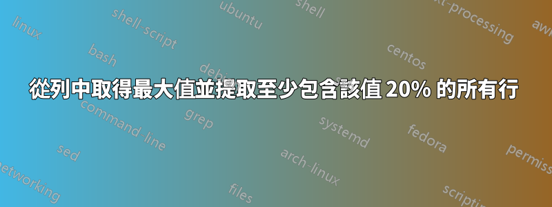 從列中取得最大值並提取至少包含該值 20% 的所有行