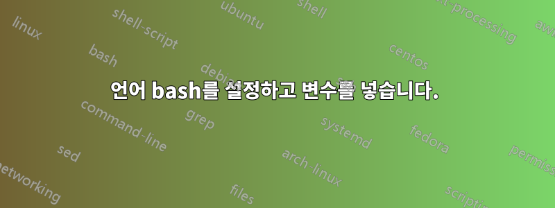 언어 bash를 설정하고 변수를 넣습니다.