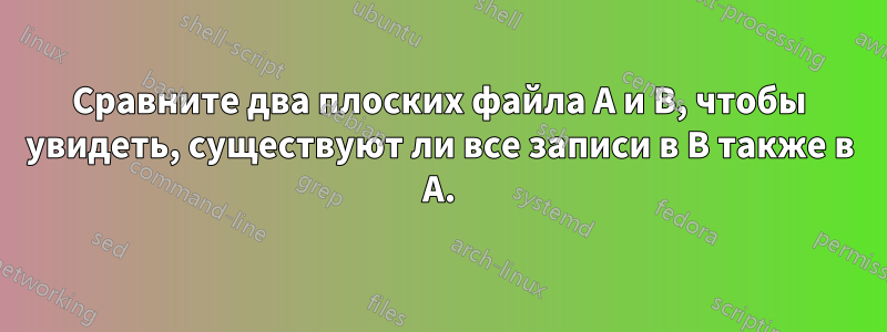 Сравните два плоских файла A и B, чтобы увидеть, существуют ли все записи в B также в A.