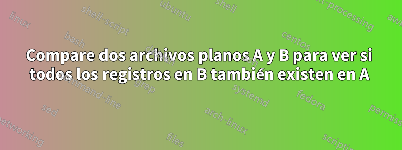 Compare dos archivos planos A y B para ver si todos los registros en B también existen en A