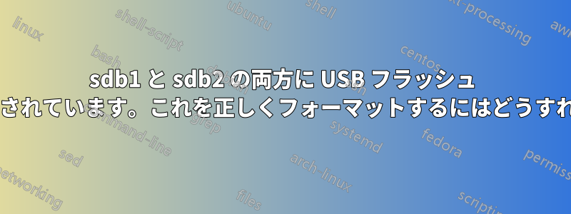 sdb1 と sdb2 の両方に USB フラッシュ ドライブがマウントされています。これを正しくフォーマットするにはどうすればよいでしょうか?