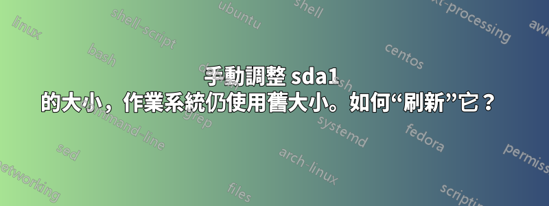 手動調整 sda1 的大小，作業系統仍使用舊大小。如何“刷新”它？ 