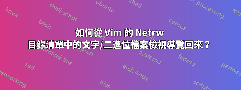 如何從 Vim 的 Netrw 目錄清單中的文字/二進位檔案檢視導覽回來？