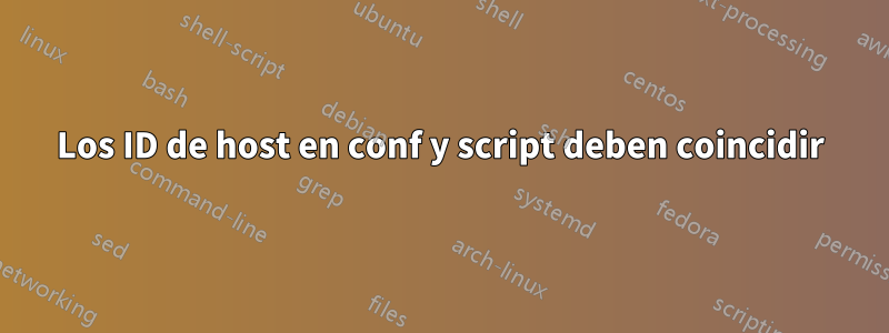 Los ID de host en conf y script deben coincidir