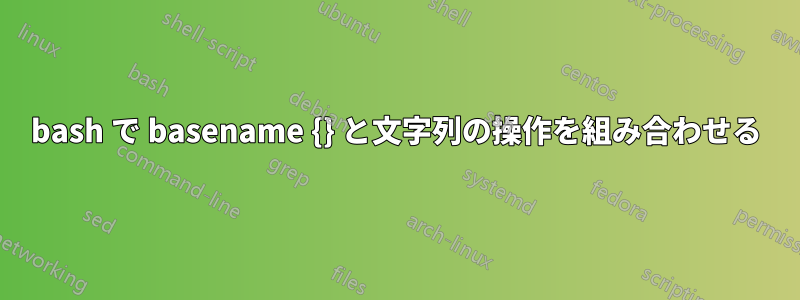 bash で basename {} と文字列の操作を組み合わせる