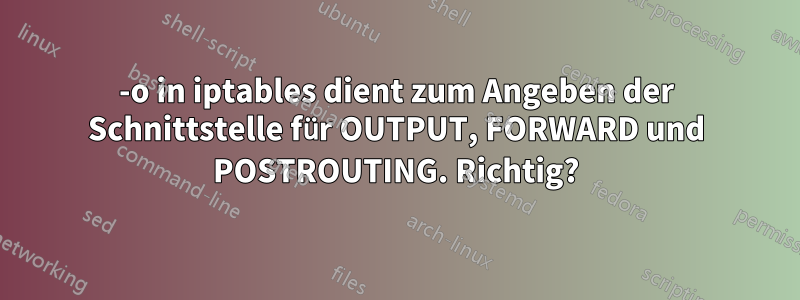 -o in iptables dient zum Angeben der Schnittstelle für OUTPUT, FORWARD und POSTROUTING. Richtig?