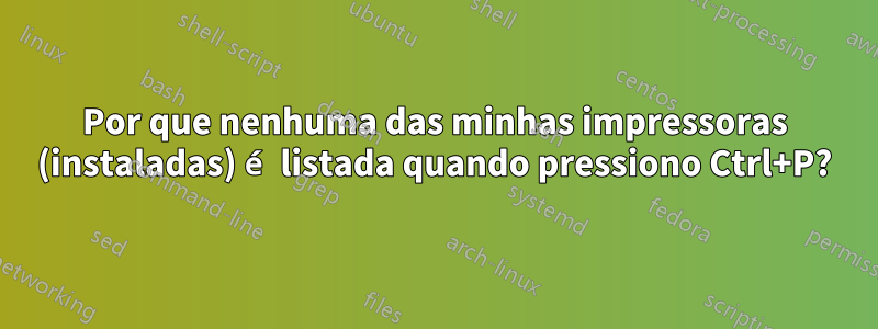 Por que nenhuma das minhas impressoras (instaladas) é listada quando pressiono Ctrl+P?