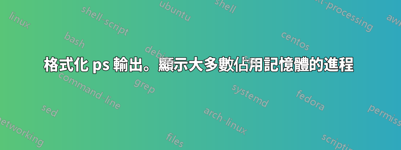 格式化 ps 輸出。顯示大多數佔用記憶體的進程