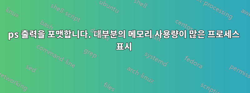 ps 출력을 포맷합니다. 대부분의 메모리 사용량이 많은 프로세스 표시